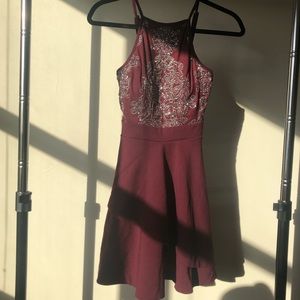 Speechless Maroon formal pleated a line mini dress